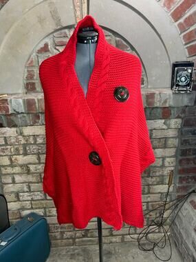 sweater wrap cabled red giant button